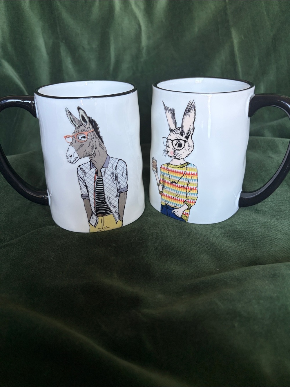 “Hipster” Signature Housewares ceramic Mugs, Bunny and Donkey